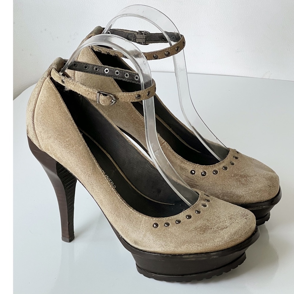 Lisa for Donald j Pliner Leather Platform Pumps with Studded Ankle Strap Size 8